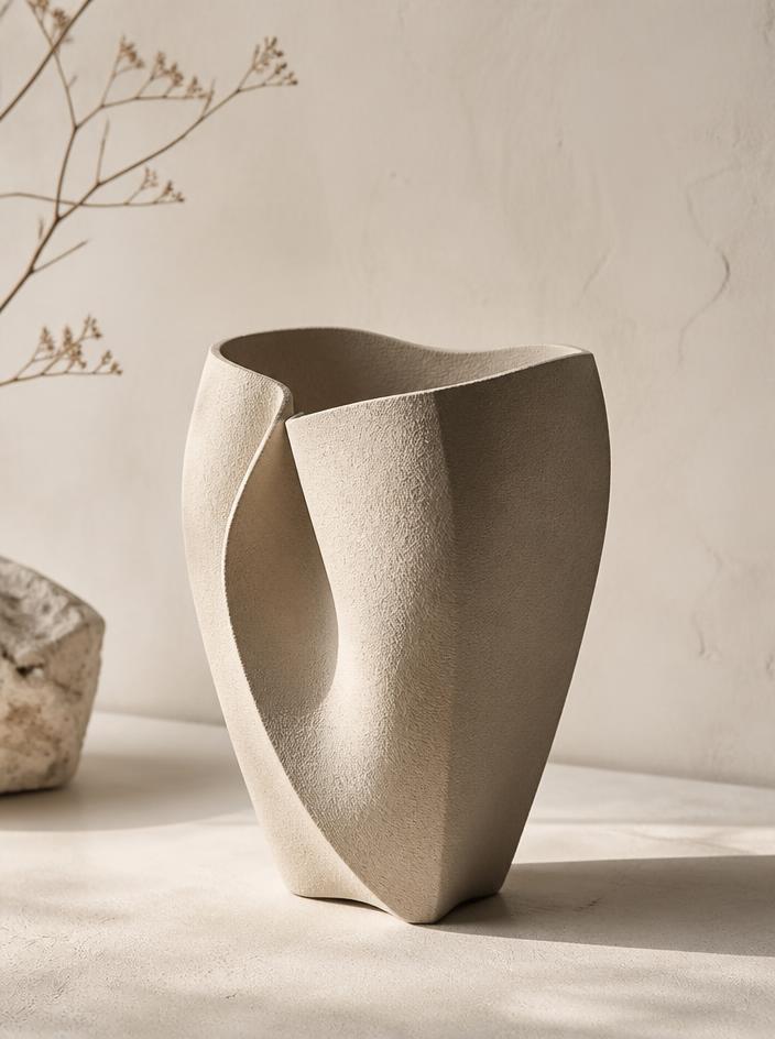 Matte ceramic vessel with organic folded form
