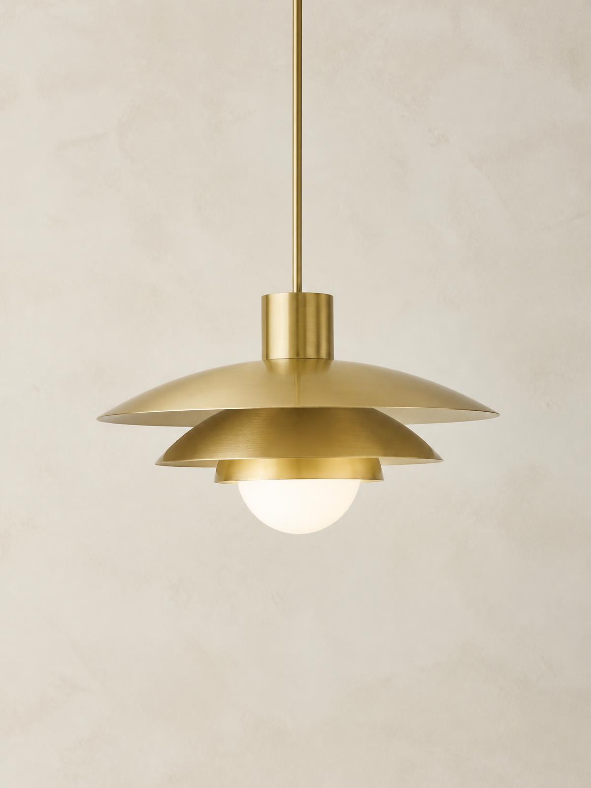 Brushed brass pendant lamp with opal diffuser